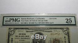 $ 5 1929 Santa Barbara En Californie Ca Banque Nationale Monnaie Note Bill # 2104 Vf25