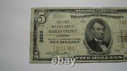 $5 1929 Shreveport Louisiane La Monnaie Nationale Note De Banque Bill Ch. #3595 Rare