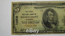 $ 5 1929 Soldiers Grove Wisconsin Wi Banque Nationale Monnaie Note Bill Ch. # 13308