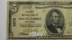 5 $ 1929 South Amboy New Jersey Nj Billets De Banque En Billets De Banque Nationaux Bill Ch. # 3878