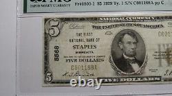 $5 1929 Staples Minnesota Mn Monnaie Nationale Banque Note Bill Ch. #5568 F15 Pmg