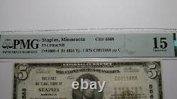 $5 1929 Staples Minnesota Mn Monnaie Nationale Banque Note Bill Ch. #5568 F15 Pmg