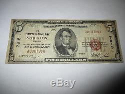 5 $ 1929 Stockton Kansas Ks Billet De Banque De La Monnaie Nationale! Ch. # 7815 Fine