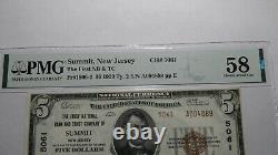 5 $ 1929 Summit New Jersey Nj National Currency Bank Note Bill #5061 Au58 Pmg