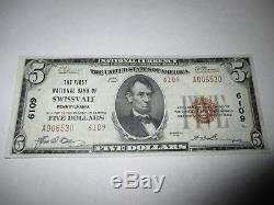 5 $ 1929 Swissvale Pennsylvanie Pa Banque Nationale De Billets De Banque Note! Ch # 6109 Xf
