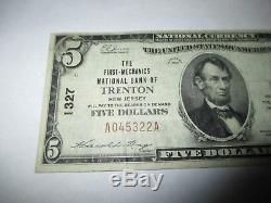 5 1929 $ Trenton New Jersey Nj Banque De Monnaie Nationale Note Bill Ch. # 1327 Vf