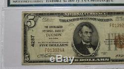 5 $ 1929 Tucson Arizona Az Banque Nationale Monnaie Note Bill Ch. # 4287 Pmg Vf20