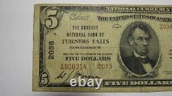 $5 1929 Turners Falls Massachusetts Monnaie Nationale Note De Banque Bill #2058 Fine