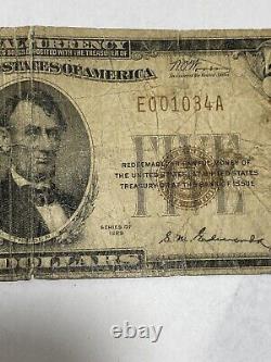 $5 1929 Union Springs Alabama Al Monnaie Nationale Note De Banque Bill Ch. #7467 Rare