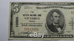 5 $ 1929 Victoria Texas Tx Billets De Banque En Billets De Banque Nationaux Bill Ch. # 10360 Vf + Rare