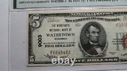 $5 1929 Watertown Wisconsin Wi Banque De Monnaie Nationale Note Bill Ch 9003 Au53 Pmg