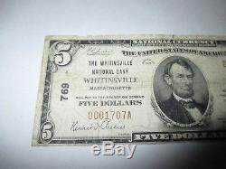5 $ 1929 Whitinsville Massachusetts Ma Banque Nationale Monnaie Note Bill # 769 Rare