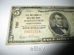 5 $ 1929 Whitinsville Massachusetts Ma Billets De Banque En Monnaie Nationale Bill # 769 Fine
