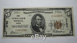 5 $ 1929 Wichita Kansas Ks Billet De Banque! Ch. # 2782 Vf +