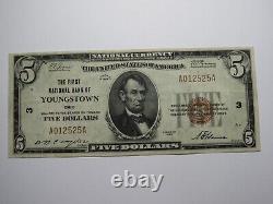 $5 1929 Youngstown Ohio OH Billet de Banque de Monnaie Nationale Charte #3 XF++