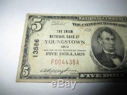 5 $ 1929 Youngstown Ohio Oh Billets De Banque En Billets De Banque Nationaux Bill Ch. # 13586 Fin