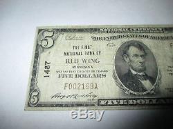 5 299 $ Red Wing Minnesota Mn Banque De Billets De Banque Nationale Note Bill Ch. # 1487 Fine