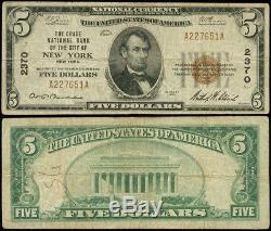 5 $ New York New York Chase Banque Nationale 1929 # 2370national Currencyx