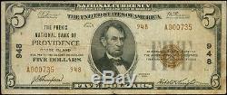 5 $ Providence Ri Phenix Banque Nationale 1929 Type 2 # 948monnaie Nationale