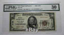 50 $ 1929 Billet De Banque National En Devise De San Jose En Californie, Californie! Ch # 2158 Vf30