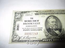 50 $ 1929 Brookville Pennsylvanie Pa Note De La Banque Nationale De Billets Bill N ° 3051 Vf