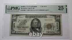 50 $ 1929 Butler Pennsylvania Ap National Monnaie Note De La Banque Projet De Loi #4374 Vf25 Pmg