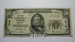 $50 1929 Denver Colorado Co Monnaie Nationale Banque Note Bill Charte #1016 Vf+