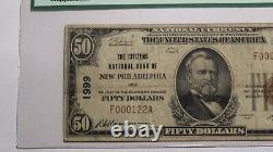 50 $ 1929 Nouveau Philadelphia Ohio Oh National Monnaie Banque Note Bill Ch. #1999 F15