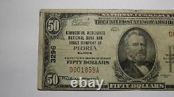 $50 1929 Peoria Illinois IL Monnaie Nationale Banque Note Bill Charte #3296 Fine