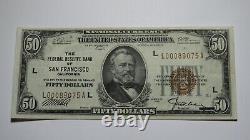 $50 1929 San Francisco Ca Réserve Fédérale Monnaie Nationale Note De Banque Bill Vf+