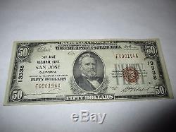 $ 50 1929 San Jose California Ca Banque De Billets De Banque Nationale Bill! Ch. # 13338 Vf