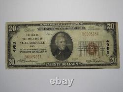 Billet de banque Saint Clairsville Ohio OH National Currency Bank Note de 20 dollars de 1929, n°4993 St.