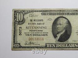 Billet de banque de 10 $ de Kittanning, Pennsylvanie, de 1929, National Currency PA, #5073 FINE