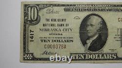 Billet de banque de 10 dollars de la Nebraska National Currency Bank Note de 1929 à Nebraska City, Ch. #1417, FINE+.
