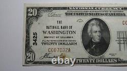 Billet de banque de 20 $ de 1929 de la National Currency Bank de Washington D.C., état XF++ Ch #3425 Columbia