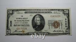 Billet de banque de 20 $ de 1929 de la National Currency Bank de Washington D. C., numéro de série #3425, en état XF++ Columbia