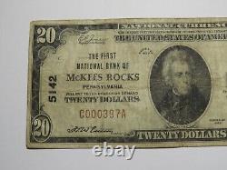 Billet de banque de 20 $ de 1929 de la banque nationale de Pennsylvanie à McKees Rocks, PA, N° de ch. 5142