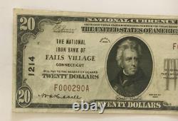 Billet de banque de 20 $ de 1929, devise nationale, Falls Village, Connecticut, Ty1 Ch #1214
