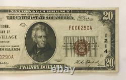 Billet de banque de 20 $ de 1929, devise nationale, Falls Village, Connecticut, Ty1 Ch #1214