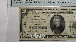 Billet de banque de 20 $ de Fair Haven Vermont VT National Currency Bank Note Ch. #344 F15 PMG de 1929