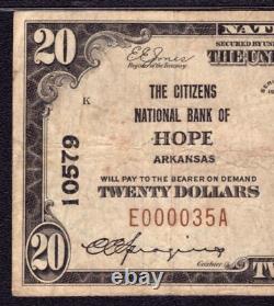 Billet de banque de 20$ de la Citizens National Bank de 1929, Hope Arkansas, PMG Choix F 15.