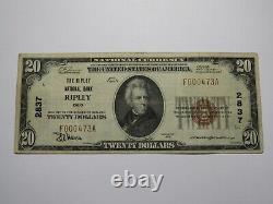 Billet de banque de 20 dollars de 1929, Ohio OH National Currency Bank Note Bill Charter #2837 en VF RARE
