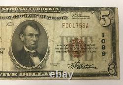 Billet de banque de 5 dollars de la monnaie nationale de 1929 de la banque de Biddeford, Maine, Ty I Ch# 1089, brute, poubelle gratuite.