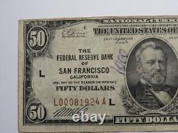 Billet de banque de San Francisco CA National Currency Note Federal Reserve Bank Note VF de 50 $ en 1929