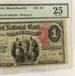 Billet de banque de devises nationales de 1,00 $ de 1875 à New Bedford, Massachusetts, Pmg Vf 25 Bin