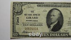 Billet de banque de devises nationales de Pennsylvanie PA de 10 $ de 1929 Girard Ch. #7343 VF