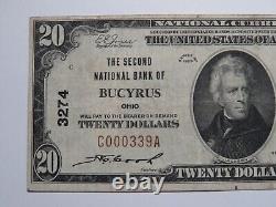 Billet de banque de devises nationales de l'Ohio OH de Bucyrus de 1929 de 20 $, Ch. #3274, Très bien