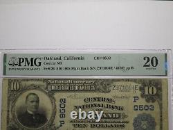 Billet de banque de l'Oakland California CA National Currency Bank de 1902 de 10 $, Ch. #9502 VF20