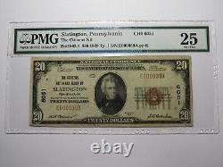 Billet de banque de la Banque nationale de Pennsylvanie PA de 1929 de Slatington de 20 $, n°6051 VF25