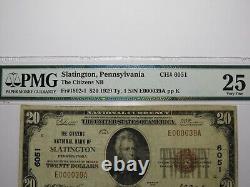 Billet de banque de la Banque nationale de Pennsylvanie PA de 1929 de Slatington de 20 $, n°6051 VF25